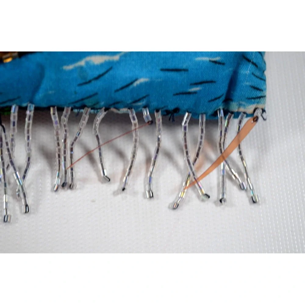 Hawaiian Purse Double Bamboo Handles Hibiscus‎ Floral Catamaran Beaded Fringe
